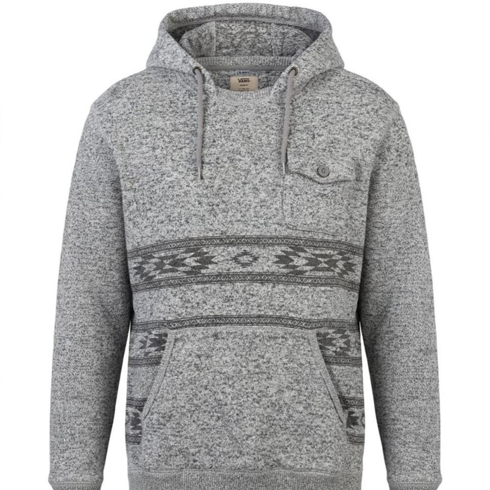 VANS Off The Wall Mens M Gray Aztec Tribal Pullover Hoodie Sweater Button Pocket